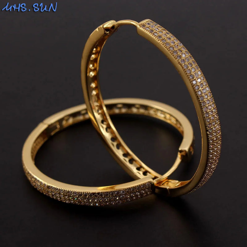 Women Cubic Zircon Hoop Earrings Round Circel Earrings For Wedding