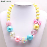 Bow Kids Beads Necklace Child Girls Chunky Bubblegum Beads Necklace