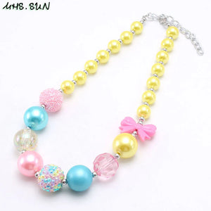 Bow Kids Beads Necklace Child Girls Chunky Bubblegum Beads Necklace