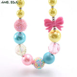 Bow Kids Beads Necklace Child Girls Chunky Bubblegum Beads Necklace