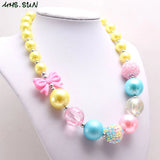 Bow Kids Beads Necklace Child Girls Chunky Bubblegum Beads Necklace