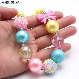 Bow Kids Beads Necklace Child Girls Chunky Bubblegum Beads Necklace