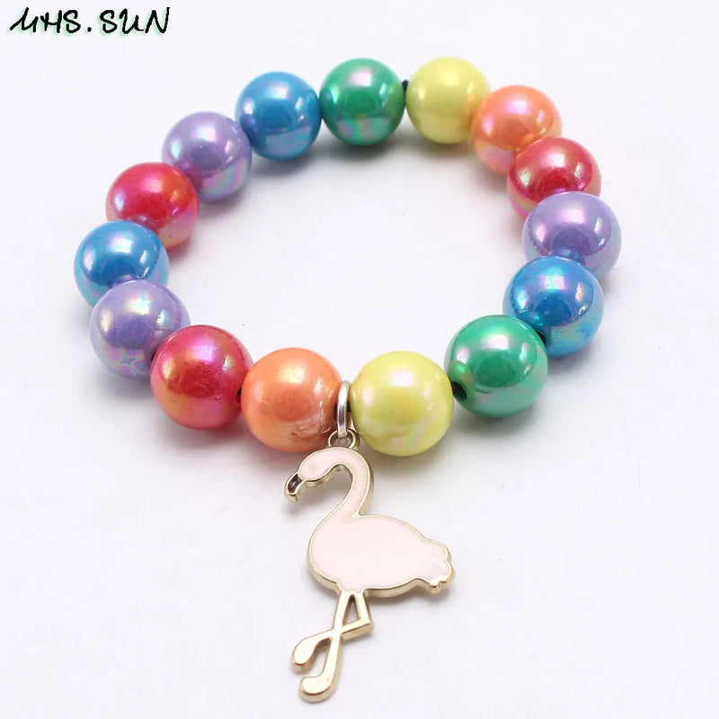 Animal Pendants Bracelets for Kids Chunky Beads Rainbow Jewelry