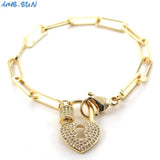 Chunky Women Chain Bracelet with Cubic Zircon Jewelry Star/Heart/Lock Bracelet
