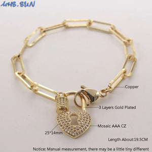 Chunky Women Chain Bracelet with Cubic Zircon Jewelry Star/Heart/Lock Bracelet