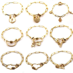 Chunky Women Chain Bracelet with Cubic Zircon Jewelry Star/Heart/Lock Bracelet