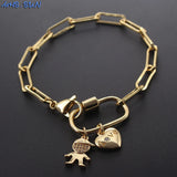 Chunky Women Chain Bracelet with Cubic Zircon Jewelry Star/Heart/Lock Bracelet