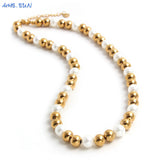 Adjustable Stainless Steel Silver Ball Pearl Necklace for Women Men