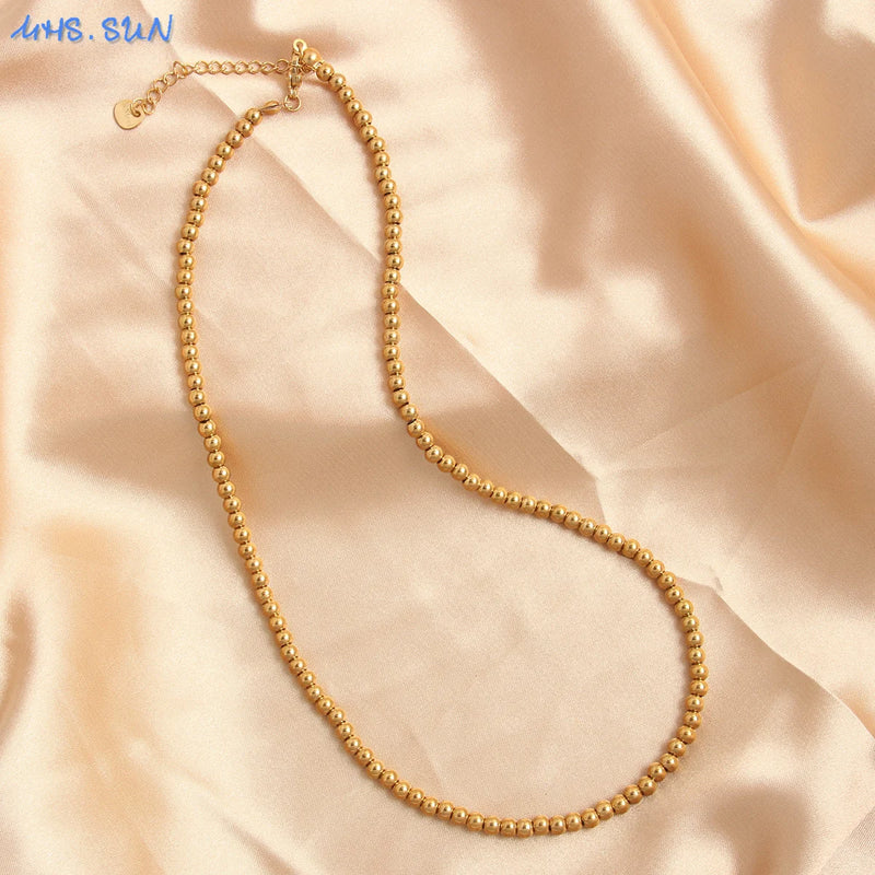 Adjustable Stainless Steel Silver Ball Pearl Necklace for Women Men