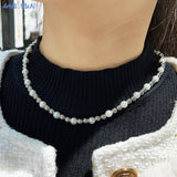 Adjustable Stainless Steel Silver Ball Pearl Necklace for Women Men