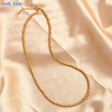 Adjustable Stainless Steel Silver Ball Pearl Necklace for Women Men