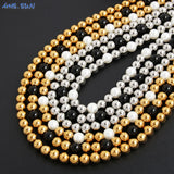 Adjustable Stainless Steel Silver Ball Pearl Necklace for Women Men