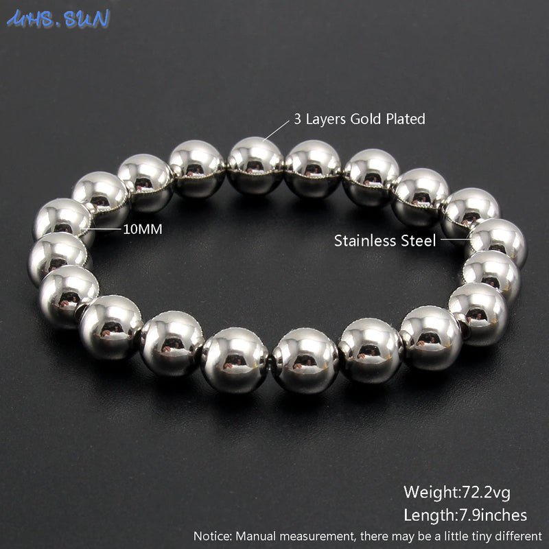 Waterproof Stainless Steel Bracelet Elastic Beaded Stackable Women Jewelry