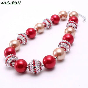 Girls Christmas Style Chunky Beads Necklace Kids Bubblegum Jewelry