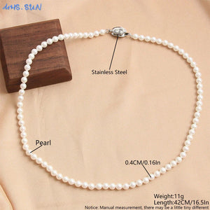 Shell Pearl Necklace Choker Stainless Steel
