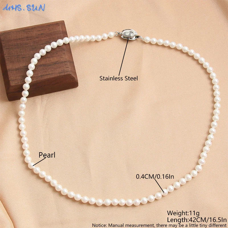 Shell Pearl Necklace Choker Stainless Steel