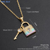 Colorful Key Lucky Lock Enamel Pendant Necklace AAA Cubic Zircon