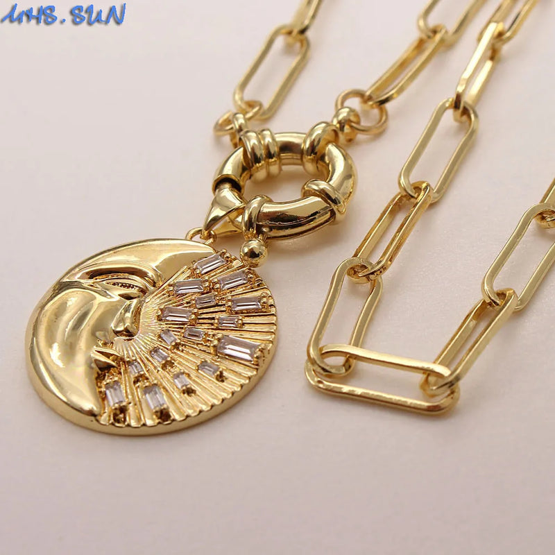 Zircon Lightning/Moon Star Pendant Necklace for Women
