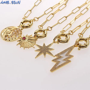 Zircon Lightning/Moon Star Pendant Necklace for Women