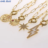 Zircon Lightning/Moon Star Pendant Necklace for Women
