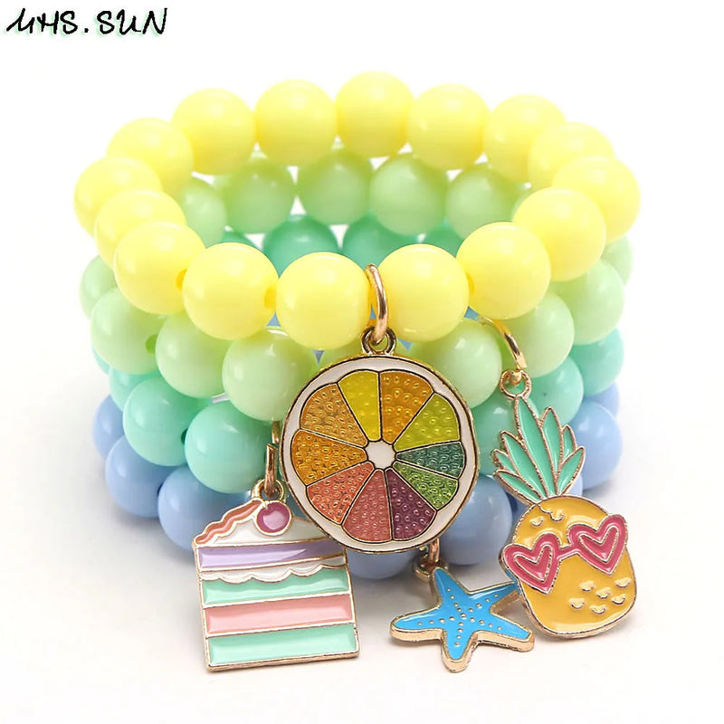 Lemon Slice Heart Cake Beaded Charms Bracelets 4PCS