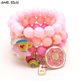 Lemon Slice Heart Cake Beaded Charms Bracelets 4PCS