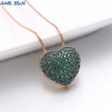 Colorful CZ Heart Pendant Necklace Women Chain Zircon Jewelry Gift