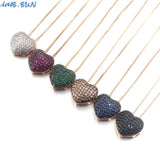 Colorful CZ Heart Pendant Necklace Women Chain Zircon Jewelry Gift