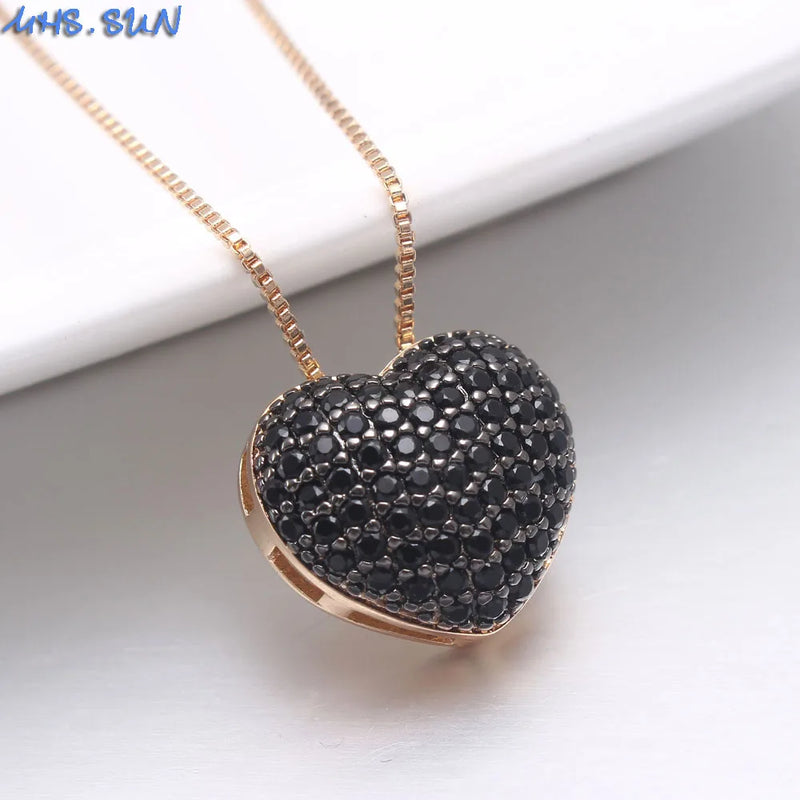 Colorful CZ Heart Pendant Necklace Women Chain Zircon Jewelry Gift