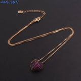 Colorful CZ Heart Pendant Necklace Women Chain Zircon Jewelry Gift