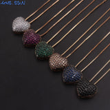 Colorful CZ Heart Pendant Necklace Women Chain Zircon Jewelry Gift