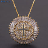 Round CZ Zircon Catholic Cross Pendant Necklace Christmas Gift