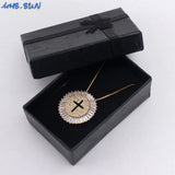 Round CZ Zircon Catholic Cross Pendant Necklace Christmas Gift