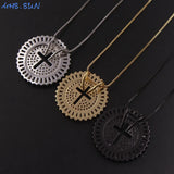 Round CZ Zircon Catholic Cross Pendant Necklace Christmas Gift