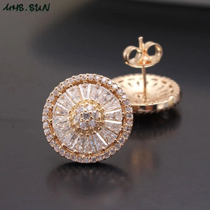 CZ Stud Earrings for Women Round Crystal Jewelry Girl Gift