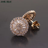CZ Stud Earrings for Women Round Crystal Jewelry Girl Gift
