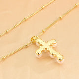 Minimalist Pearl Cross Necklace Golden Plated Chain for Women Men