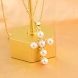 Minimalist Pearl Cross Necklace Golden Plated Chain for Women Men
