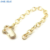 Mosaic Zircon Heart/Round/Cross Pendant Chunky Chain Bracelet