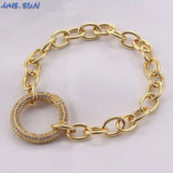 Mosaic Zircon Heart/Round/Cross Pendant Chunky Chain Bracelet