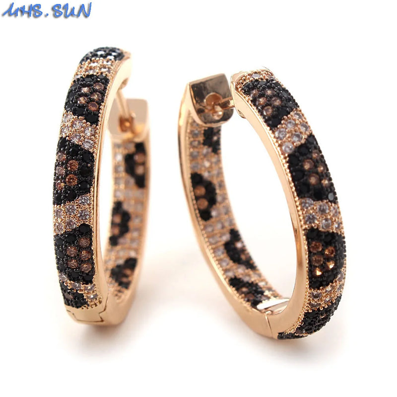 Leopard Style Hoop Earrings With Cubic Zircon for Party Gift
