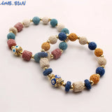Colorful Volcanic Stone Bracelet with Cubic Zirconia Eye Beads