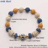 Colorful Volcanic Stone Bracelet with Cubic Zirconia Eye Beads