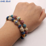Colorful Volcanic Stone Bracelet with Cubic Zirconia Eye Beads