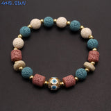 Colorful Volcanic Stone Bracelet with Cubic Zirconia Eye Beads