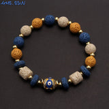 Colorful Volcanic Stone Bracelet with Cubic Zirconia Eye Beads