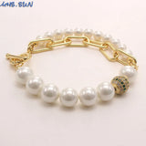 Pearl Beads Chain Bracelets for Women Zircon Ball Party Jewelry