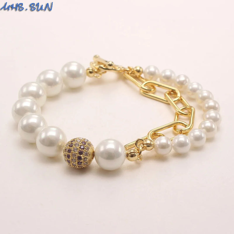 Pearl Beads Chain Bracelets for Women Zircon Ball Party Jewelry