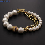 Pearl Beads Chain Bracelets for Women Zircon Ball Party Jewelry