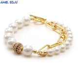 Pearl Beads Chain Bracelets for Women Zircon Ball Party Jewelry